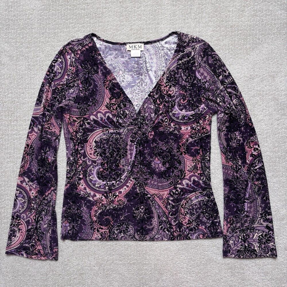 VTG Y2K MKM Designs Paisley Top Flare Sleeve Grunge Whimsigoth Fairy Boho Moody